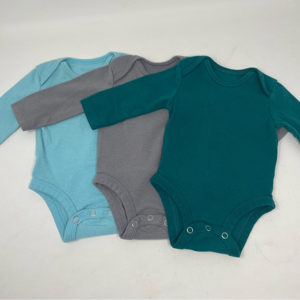 Baby 3pk Green Grey Blue Long Sleeve 4-way Stretch Onesies Size 3-6m
